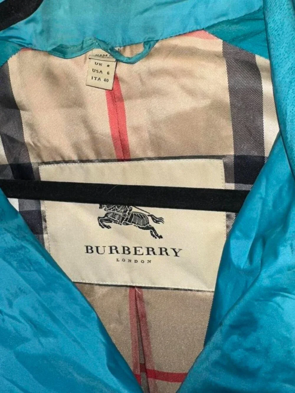 Authentic Burberry Peacock Blue Trench Coat Womens size 6 - Picture 4 of 8